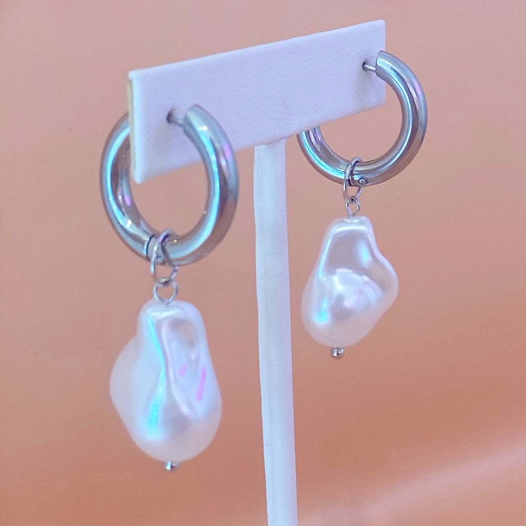 Hoops plateados perla