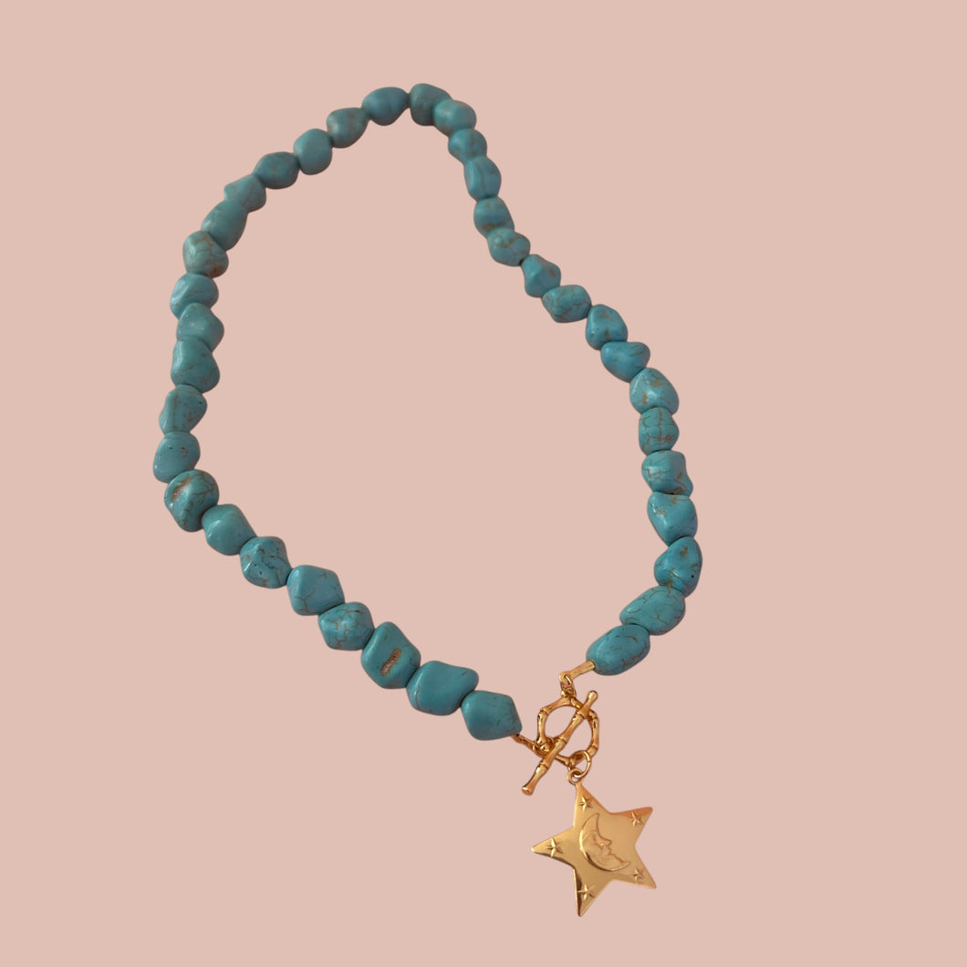 Collar Locket Piedras Color Turquesa