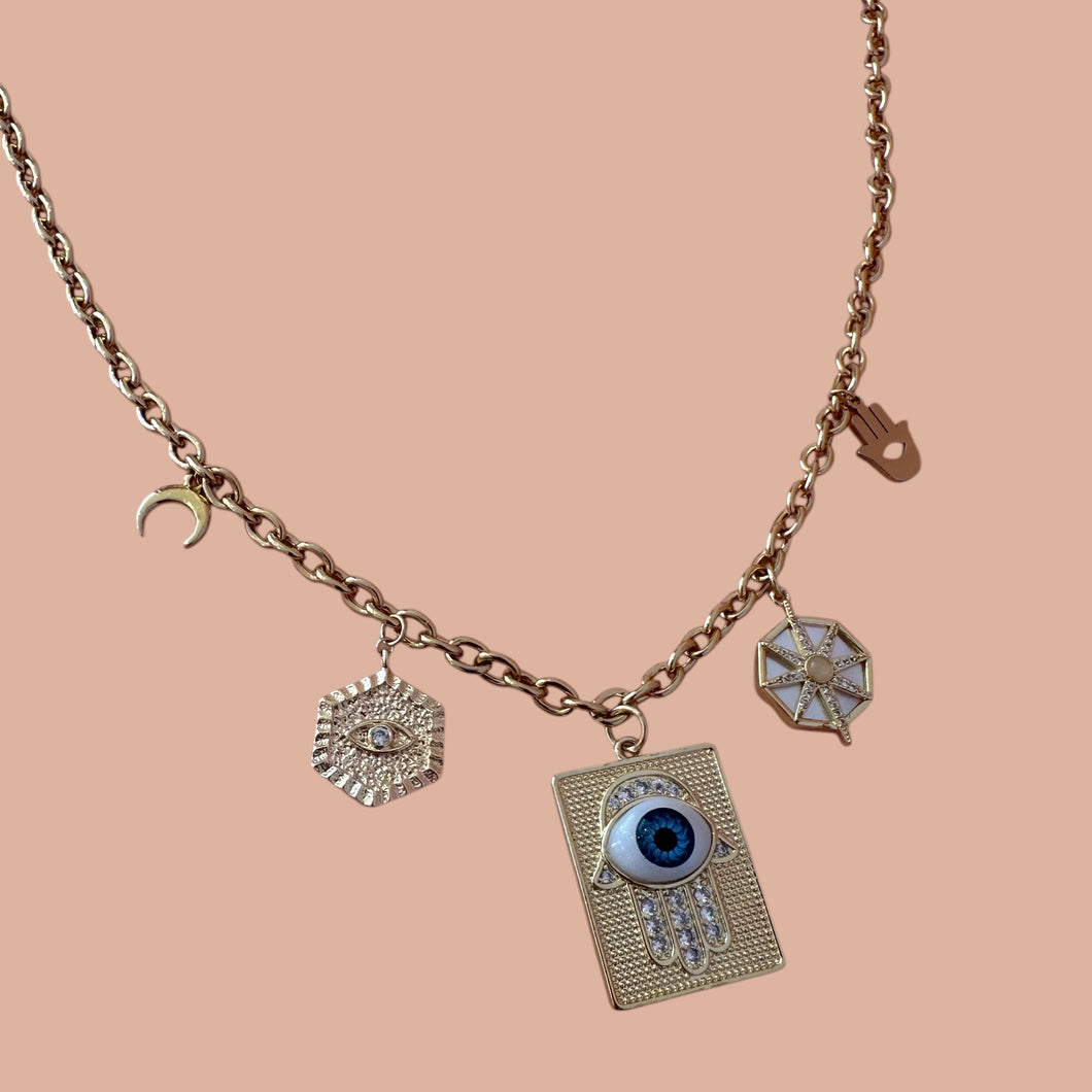 Collar Multicharms Placa Hamsa Zirc
