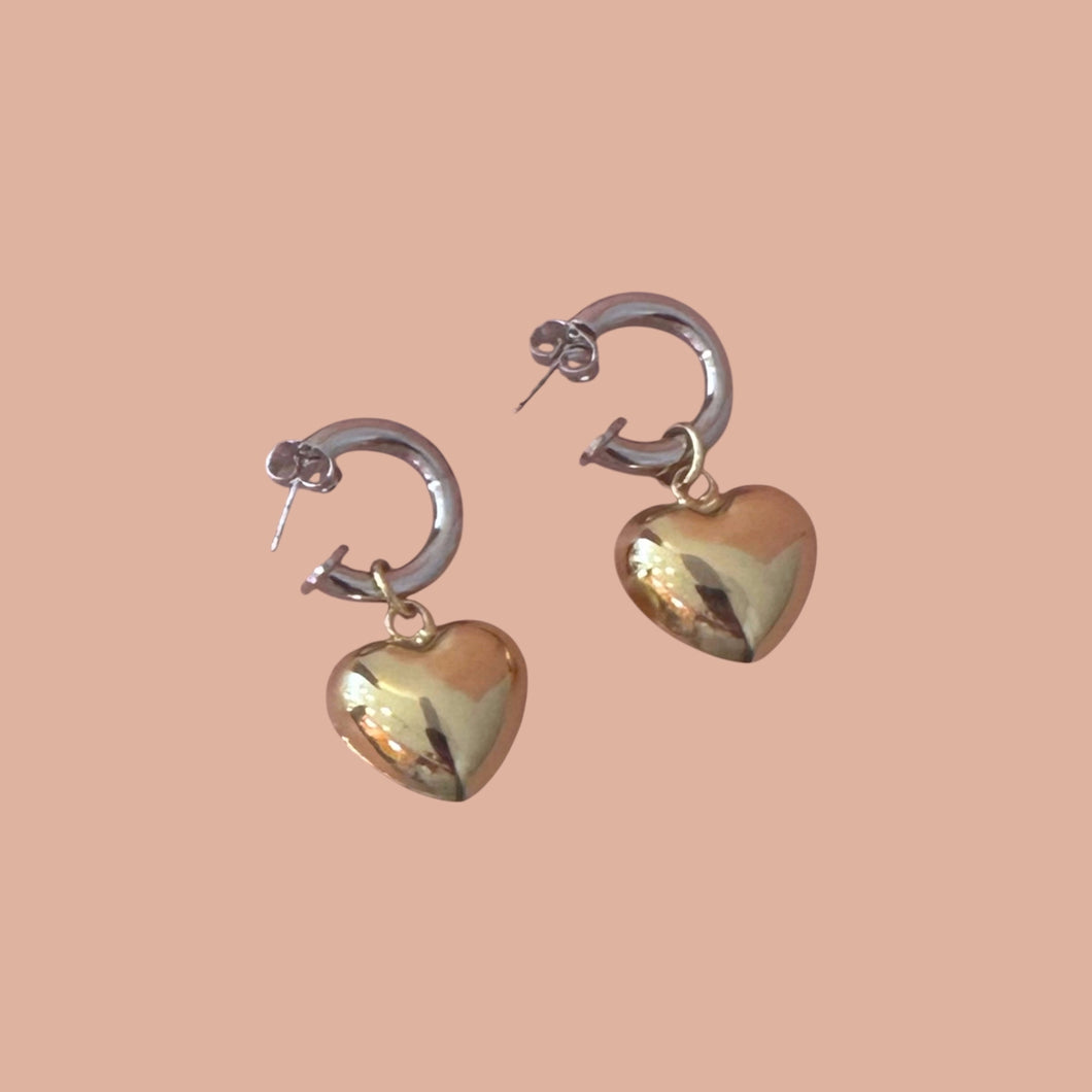 Aretes corazón bicolor Chunky