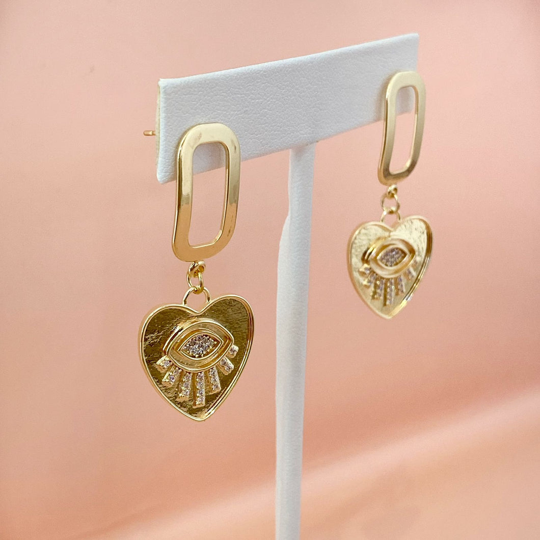 Aretes Largos Corazón Ojo Zirc