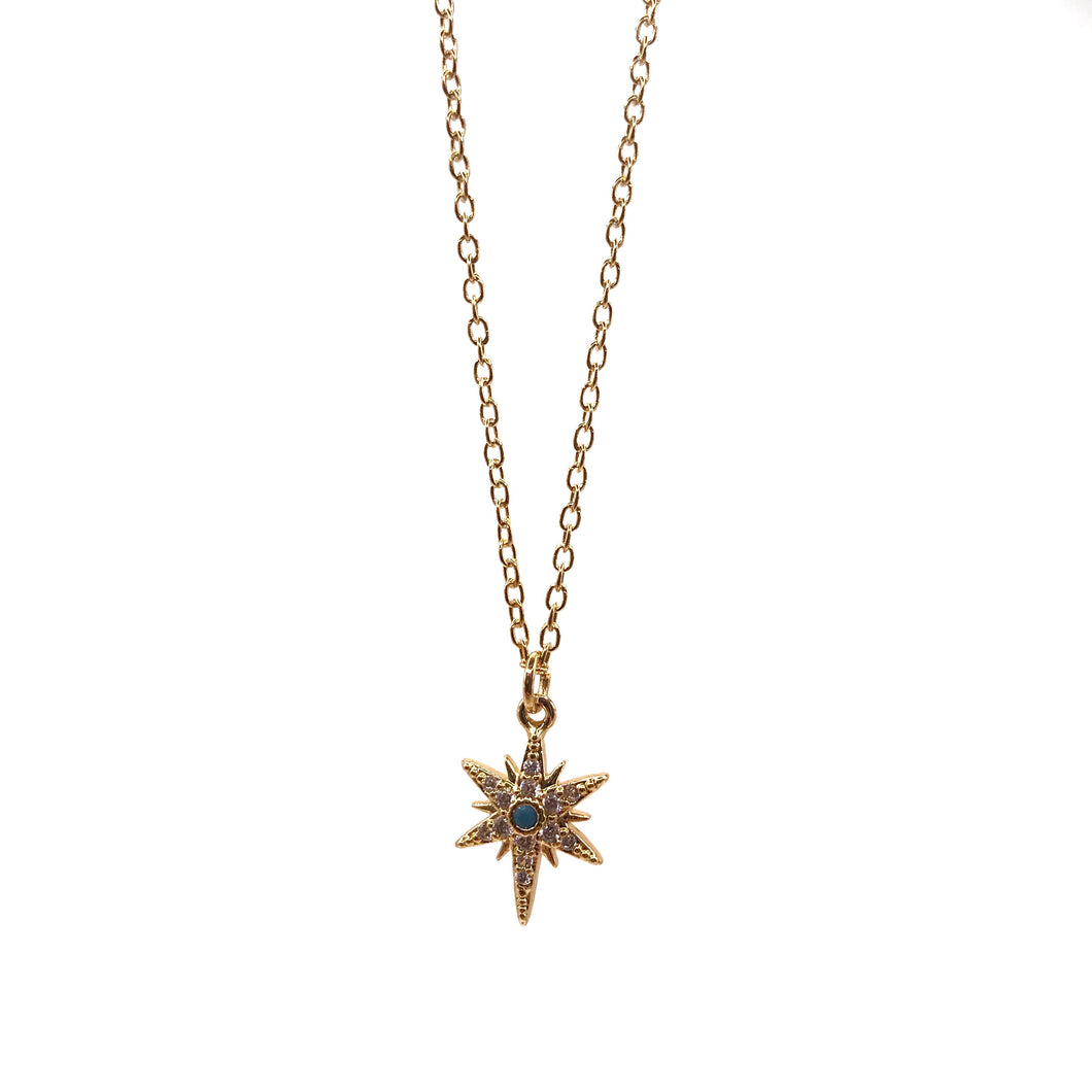 Collar Estrella Zirconia Turquesa Chico