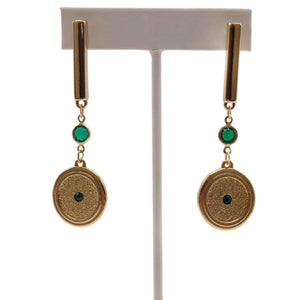 Aretes largos moneda verde