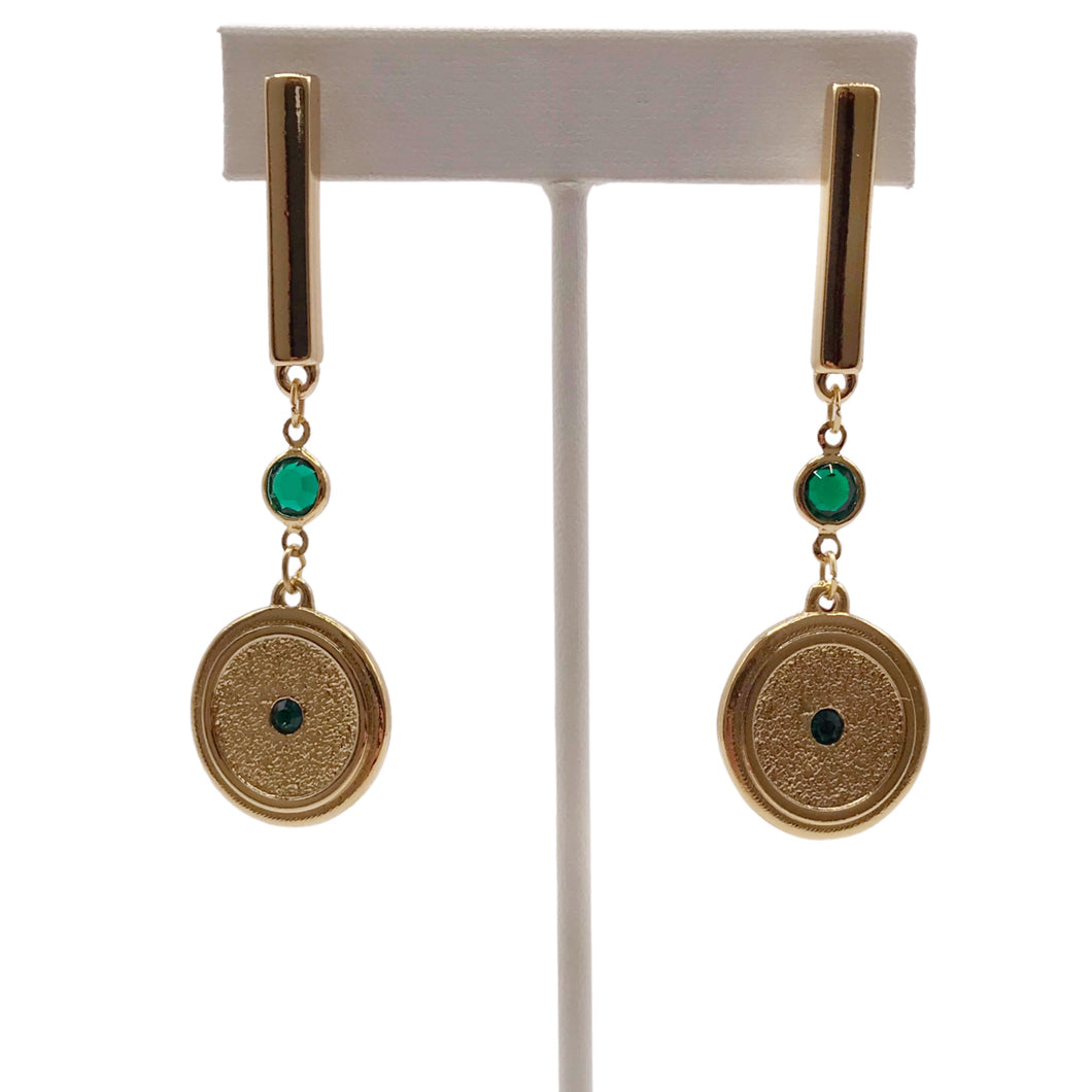 Aretes largos moneda verde